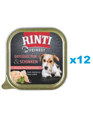 RINTI Feinest Poultry Pure&amp;Ham pasare si sunca 12x150 g pentru caini