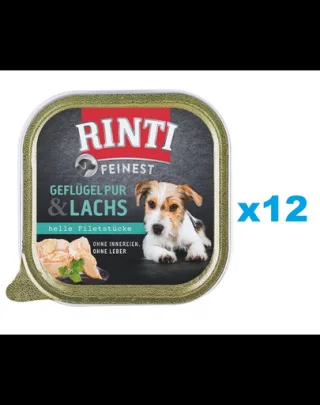 RINTI Feinest Poultry Pure&amp;Salmon pasare si somon pentru caini 12x150 g