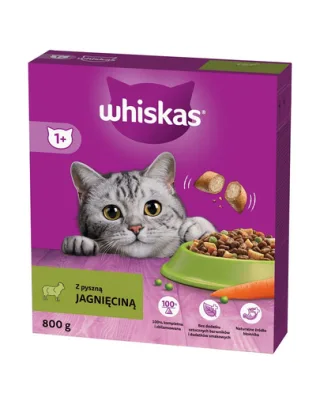 Hrană uscată pisici adulte cu miel WHISKAS 800 g crochete crocante cu umplutură