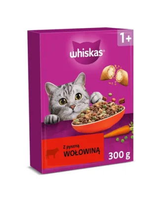 Hrană uscată pisici adulte cu vită WHISKAS 300 g crochete crocante cu interior moale