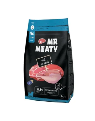 Hrană uscată căței digestie sensibilă vițel și prepeliță MR MEATY Puppies 3kg