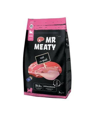 Hrană uscată căței talie mică XS vițel și prepeliță MR MEATY Puppies 3kg