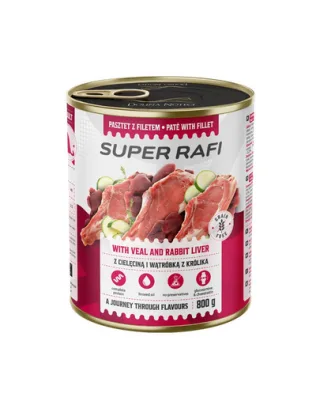 Hrană umedă câini pate RAFI Super 800 g vițel și ficat de iepure