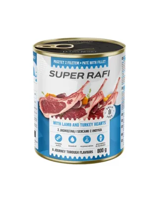 Hrană umedă câini pate RAFI Super 800 g miel și inimi de curcan