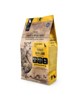 COUNTRY OF ANIMALS hrană uscată cu curcan și miel pentru câini M 2 kg