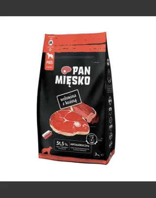 PAN MIĘSKO Mancare uscata caine talie medie, cu vita si capra M 3 kg