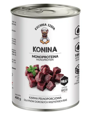 Hrană umedă câini monoproteică cal fără cereale KUCHNIA SZEFA 400 g