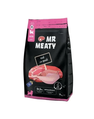 Hrană uscată căței talie mică XS vițel și prepeliță MR MEATY Puppies 9 kg