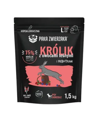 PAKA ZWIERZAKA hrană uscată pentru câini cu Iepure și fructe de pădure L 1,5 kg