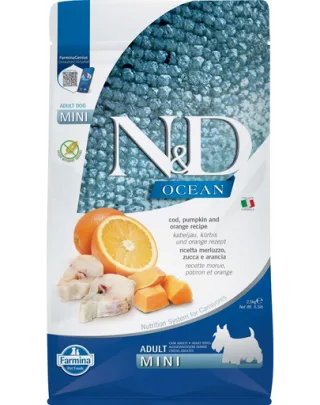 FARMINA Ocean dog codfish, pumpkin and orange Hrana uscata pentru caini adulti de talie mica, cu cod, dovleac si portocale 2,5 kg