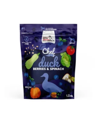SYTA MICHA Chef Hrană uscată pentru câini cu rață, fructe de pădure și spanac 1,5 kg