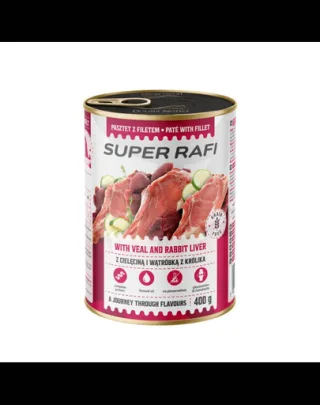 SUPER RAFI Pate cu vițel și ficat de iepure 400 g pentru câini adulți