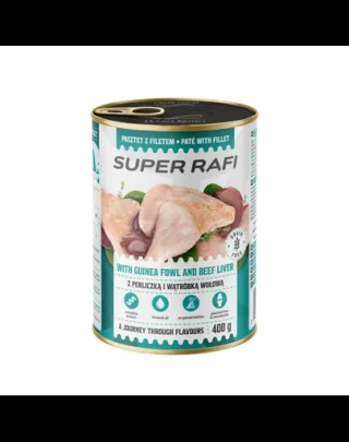 SUPER RAFI Pate cu bibilică și ficat de vită 400 g pentru câini adulți