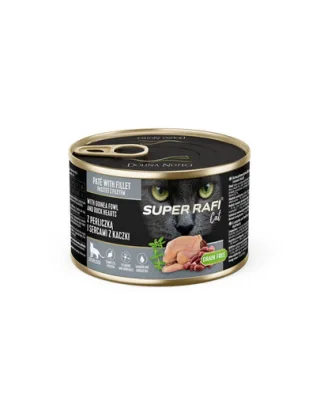 SUPER RAFI Cat cu bibilică și inimi de rață 185 g pentru pisici sterilizate