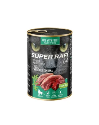 SUPER RAFI Cat rață și ficat de curcan 400 g pisici sterilizate