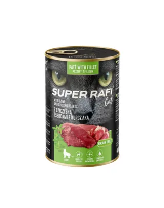 SUPER RAFI Cat vânat și inimi de pui 400 g hrană umedă pentru pisici adulte