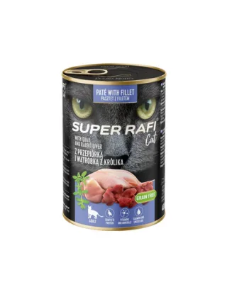 SUPER RAFI Cat prepeliță și ficat iepure 400 g hrană pisici adulte