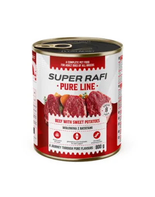 SUPER RAFI Pure Line cu vită și cartofi dulci 800 g hrană umedă pentru câini adulți