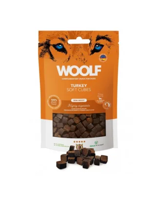 WOOLF Soft Cubes Turkey Monoprotein 100g recompense moi pentru caini, din curcan