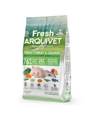 Hrana pentru catei, semiumeda ARQUIVET Fresh Puppy Junior 2,5 kg curcan si somon