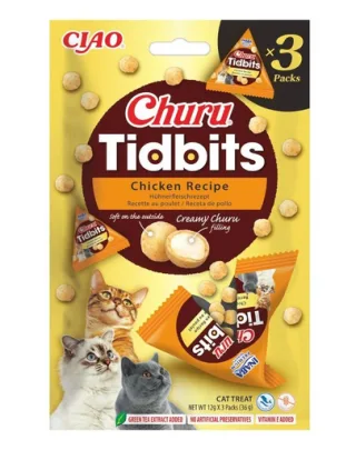 INABA Cat Churu Tidbits Rețetă cu Pui 3×12 g gustări moi și cremoase cu pui pentru pisici