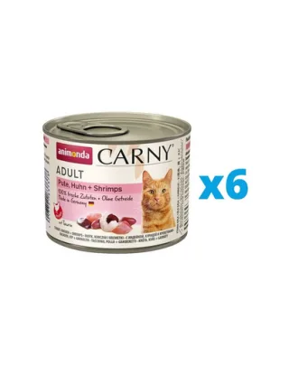 ANIMONDA Karma Carny Adult Hrana pisici, cu curcan, pui si creveti 6 x 200 g