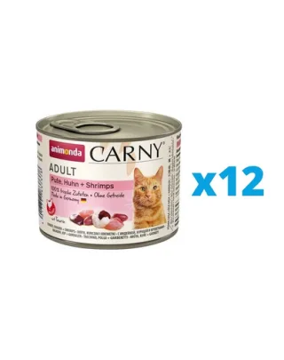 ANIMONDA Karma Carny Adult Conserve hrana pisici, cu curcan, pui si creveti 12 x 200 g