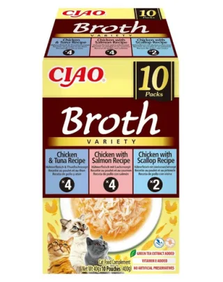 INABA Cat Ciao Broth Variety 10x40 g Mix de bulion cu pui, pește și scoici pentru pisici