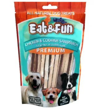 Eat&amp;Fun Recompense Caini Pui Si Cod Sandwich 100 g