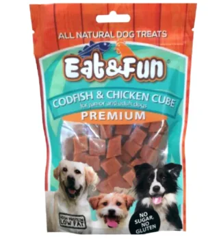 Eat&amp;Fun Recompense Caini Cod Si Pui Cuburi 100 g