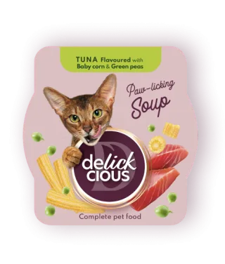 Delickcious Pisica Plic Supa Ton Cu Porumb Si Mazare Verde 80 g
