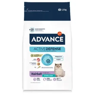 Hrana uscata pentru pisici Advance Hairball Sterilised cu curcan  orez 1,5 kg