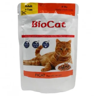 Hrana umeda pentru pisici Biocat cu ficat in sos 100 gr