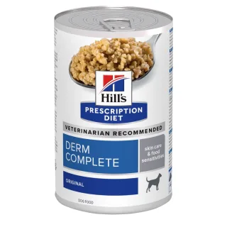 HILL'S Prescription Diet Derm Complete, XS-XL, Ou, dietă veterinară, conservă hrană umedă câini, piele & blană, (pate), 370g