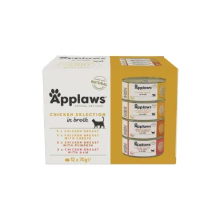 APPLAWS Chicken Selection, Pui, conservă hrană umedă pisici, (în supă), multipack, 70g x12buc