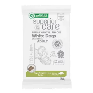 Recompense dentare pentru caini Nature s Protection Superior Care Hypoallergenic Dental, cu peste alb, 150 g