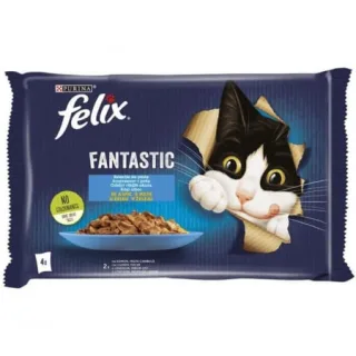 Set 4 buc x 85 gr Hrana umeda pentru pisici Felix Fantastic cu Peste Cambula