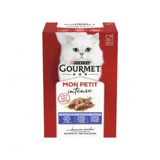 Set 6 buc x 50 gr Hrana umeda pentru pisici Gourmet Mon Petit cu ton, pastrav  somon
