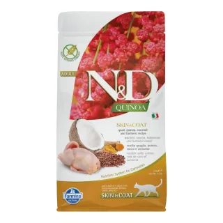 Hrana uscata pentru pisici ND Quinoa Adult Skin  Coat cu prepelita  cocos 1,5 kg