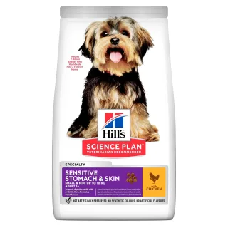 Hrana uscata pentru caini Hill s SP Sensitive Stomach  Skin Mini Adult cu pui 1,5 kg