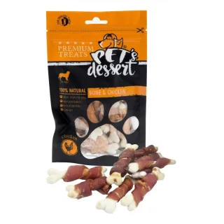 PET'S DESSERT Bone & Chicken, XS-XL, Pui, punguță recompense fără cereale câini, 80g
