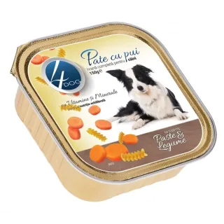 Pateu pentru caini 4Dog cu pui  topping de legume 150 gr