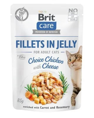 Hrana umeda pentru pisici Brit Care Fillets in Jelly cu pui  branza 85 gr