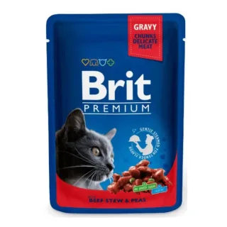 Hrana umeda pentru pisici Brit Premium Adult cu vita  mazare 100 gr