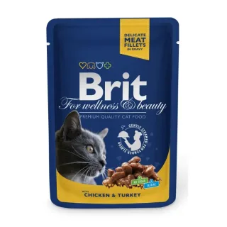 Hrana umeda pentru pisici Brit Premium Adult cu pui  curcan 100 gr