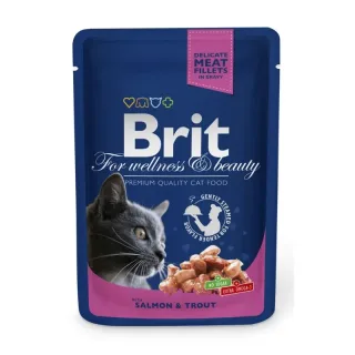 Hrana umeda pentru pisici Brit Premium Adult cu somon  pastrav 100 gr