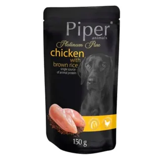 Hrana umeda pentru caini Piper Platinum Pure Adult cu pui  orez brun 150 gr