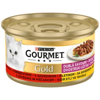 Hrana umeda pentru pisici Gourmet Gold cu vita  pui 85 gr