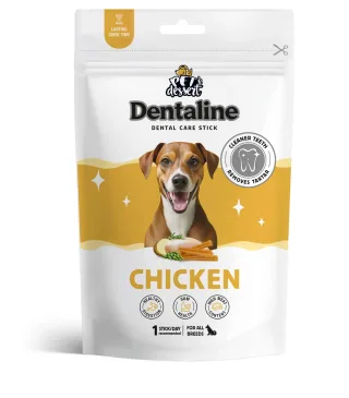 Recompense pentru caini Pet s Dessert Dentline Sticks cu pui 120 gr