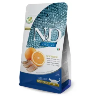 Hrana uscata pentru pisici ND Ocean Adult Neutered cu hering  portocala 1,5 kg